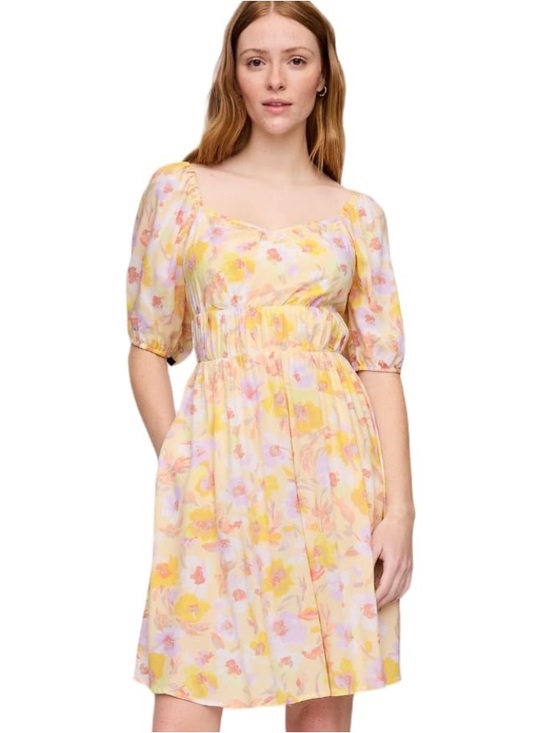 GAP Dresses & Skirts - GAP Pastel Yellow Floral Puff-Sleeve Mini Dress